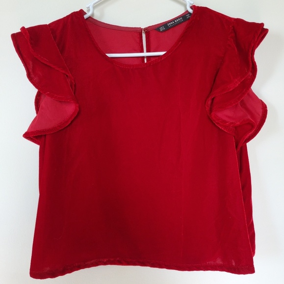 Zara Tops - Zara, red velvet crop top with flutter sleeves